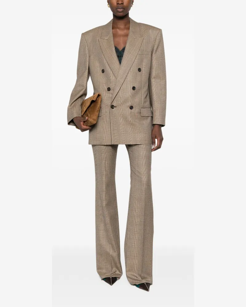 Saint Laurent Prince of Wales Check Trousers — Beige Beige