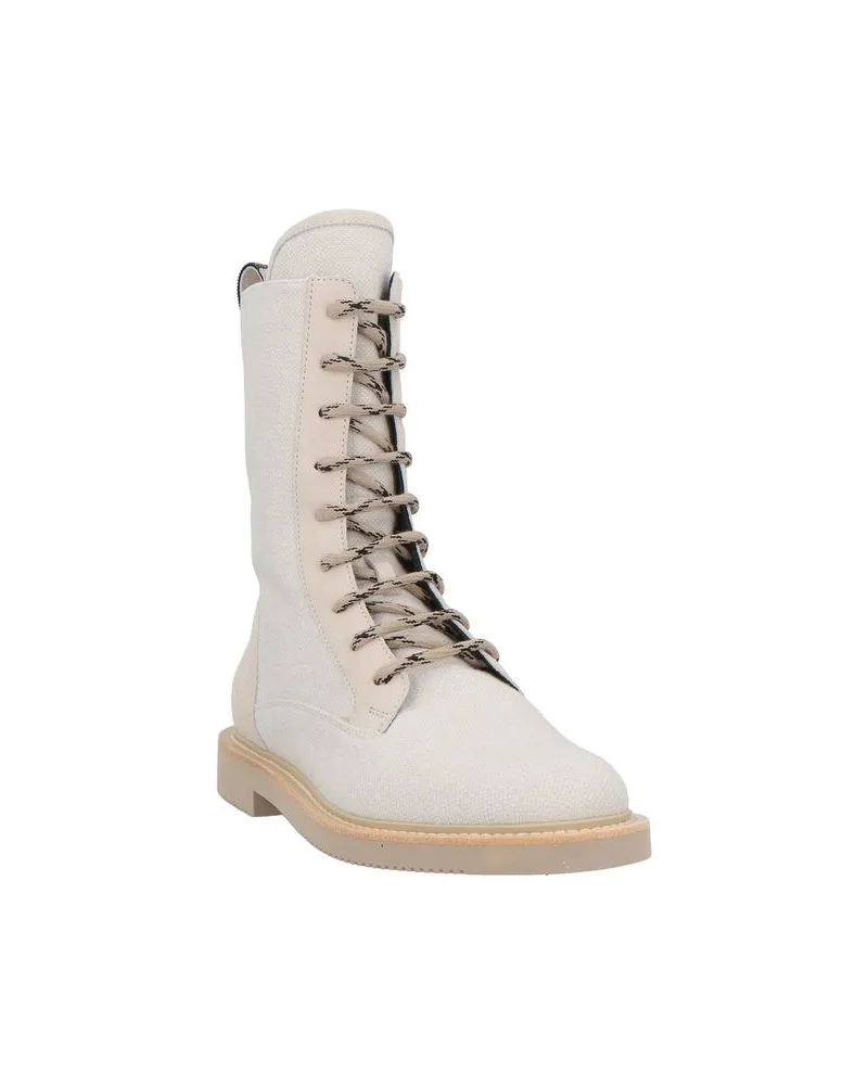 Brunello Cucinelli Women's Beige Cotton Lace-Up Boots Beige