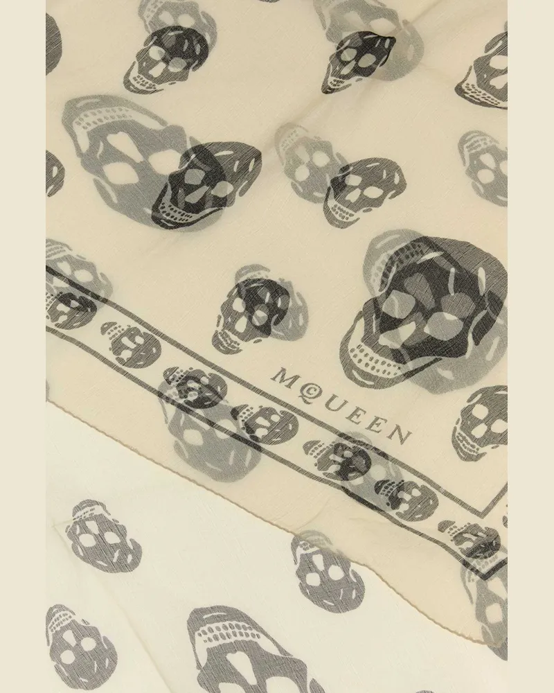 Alexander McQueen Women's Printed Silk Foulard Ivoryblack Exterior: Sciarpe E Scarfs Beige