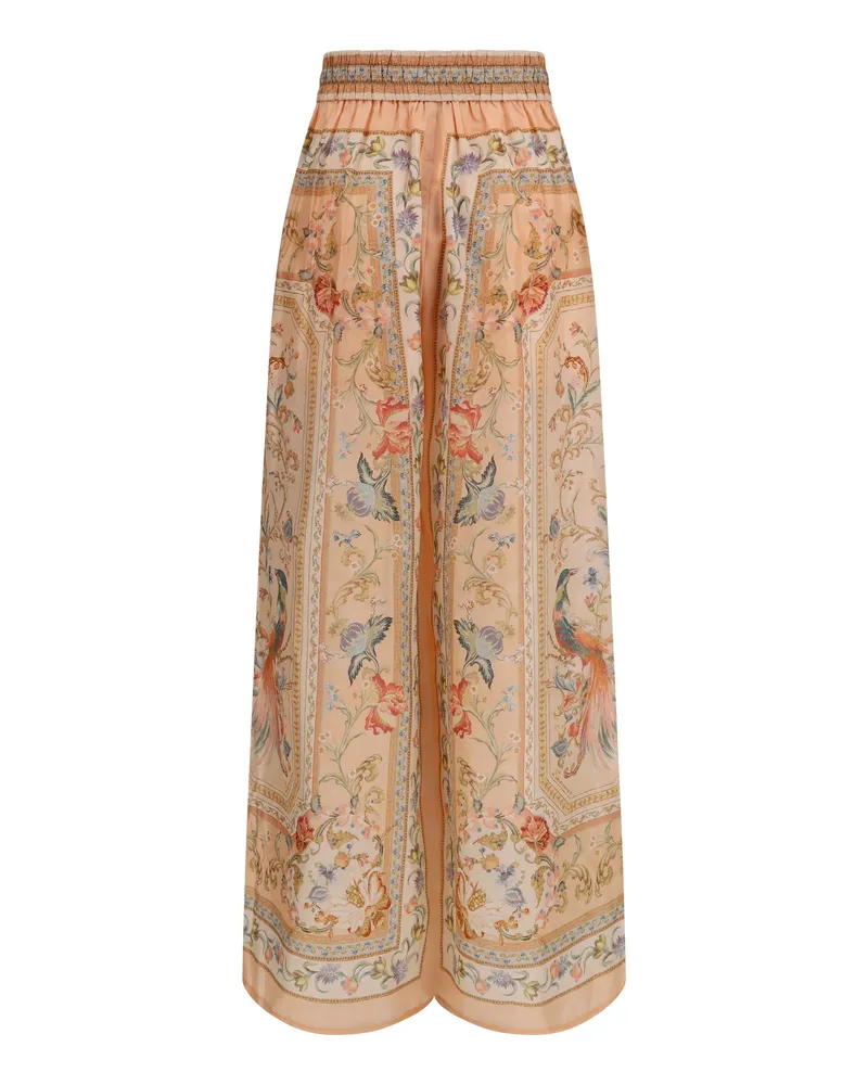 Zimmermann Women's Roselight Pants Pink Tapestry Floral Silk Trousers Pink