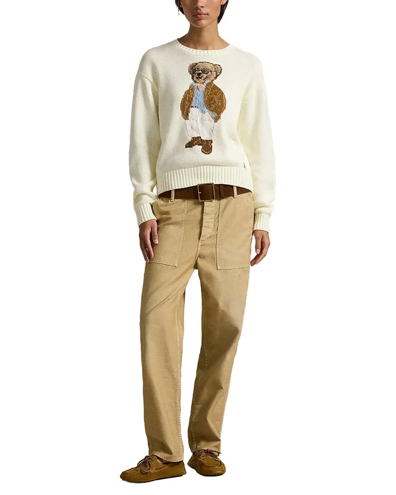 Ralph Lauren Intarsia-Knit Bear Sweater — Beige Beige