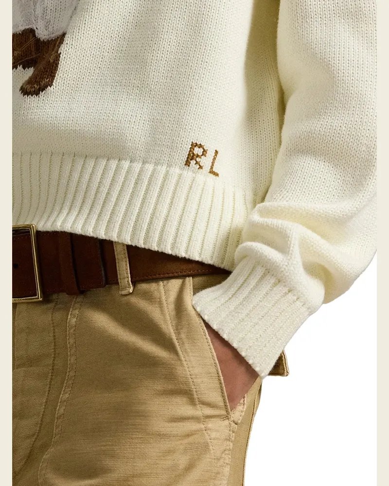 Ralph Lauren Intarsia-Knit Bear Sweater — Beige Beige
