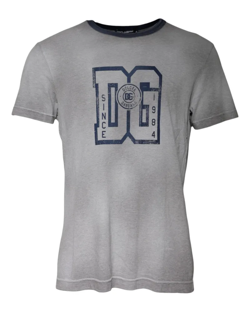 Dolce & Gabbana Men's Gray Logo Print Cotton Crew Neck T-Shirt Gray