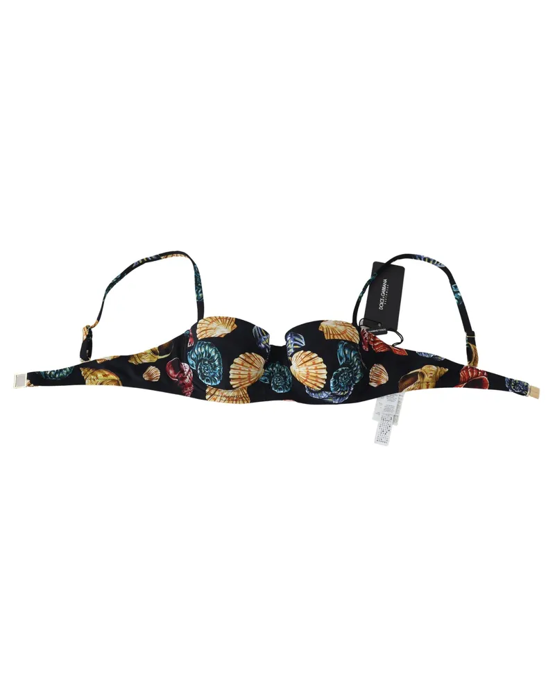 Dolce & Gabbana Black Seashells Print Women Swimwear Bikini Tops Nylon Elastane Black
