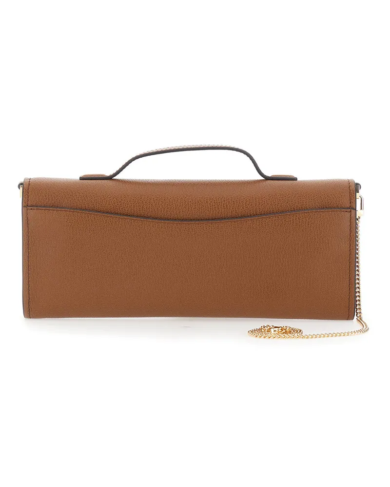 Michael Kors Women's Pouch Hamilton Orange Grained Leather Cow Clutch Bags Orange