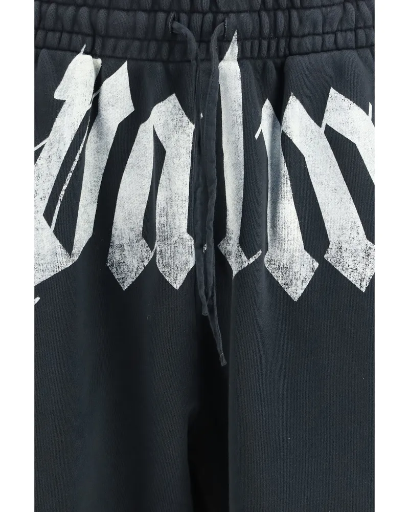 Palm Angels Men Sweatpants With Logo Black-Off-White Cotton Trousers Black/off-white Black