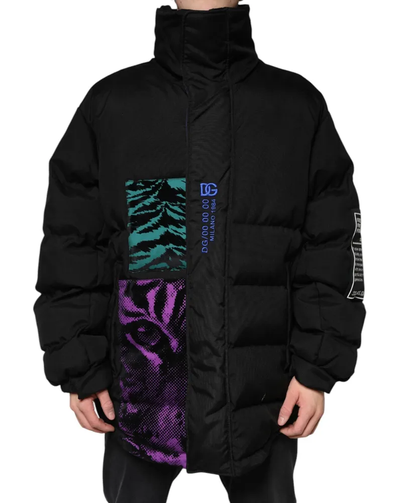 Dolce & Gabbana Black Nylon Puffer Men Full Zip Jacket Cotton Clothing Black