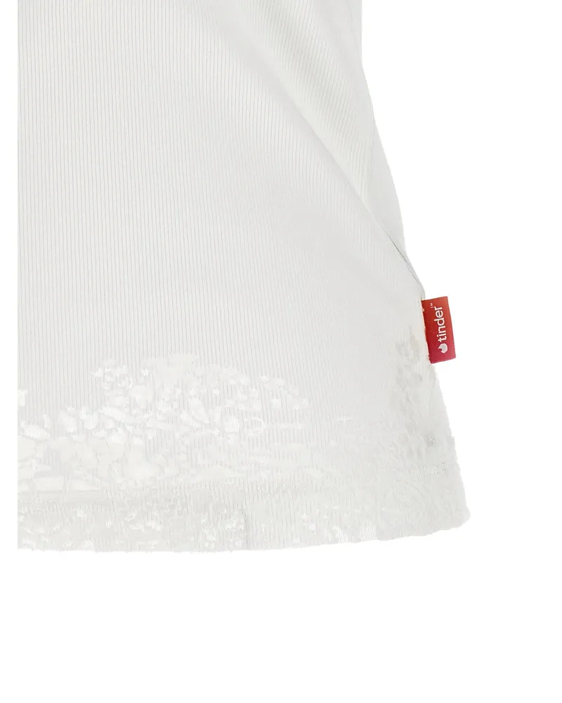 Diesel Lace Ribbed Cotton Tank Top — White White