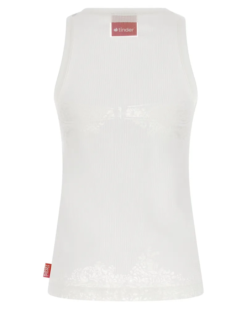 Diesel Lace Ribbed Cotton Tank Top — White White