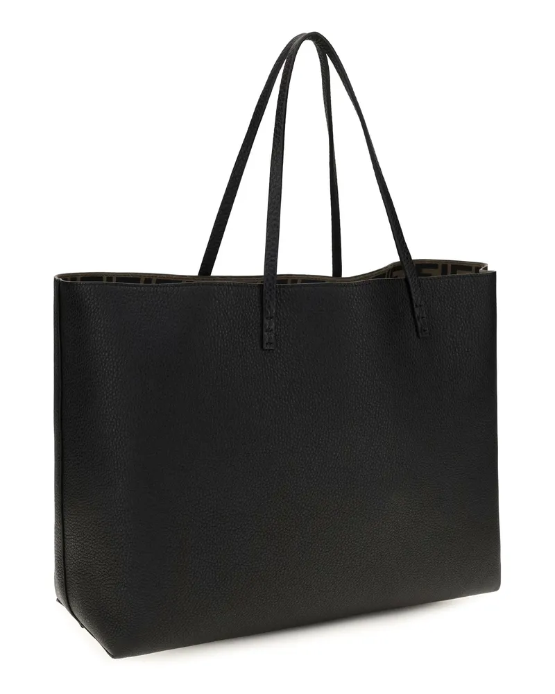 Fendi Women's Medium Roll Roman Leather Shopping Bag Nero+moro Calf Bos Taurus Shoulder Black