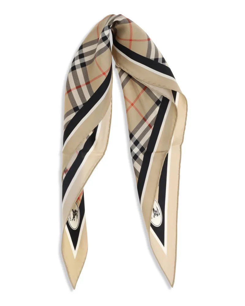 Burberry Women's Check Silk Scarf With Knight Stamp Sand Scarfs Beige