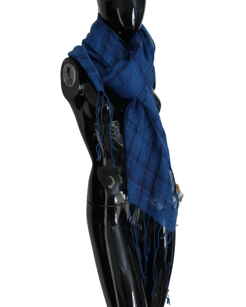CoSTUME NATIONAL Women's Blue Linen Shawl Foulard Fringes Scarf Blue