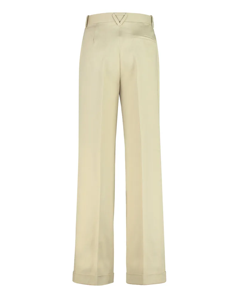 Bottega Veneta Women's High-Rise Cotton Trousers Sand Wide-Leg Beige