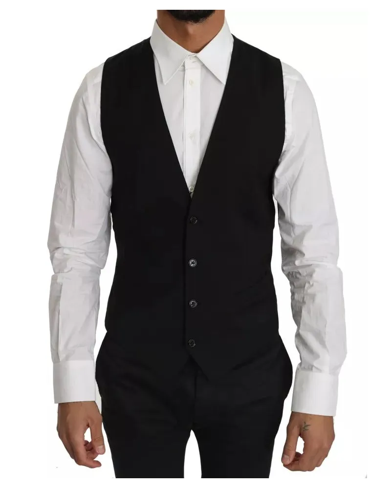 Dolce & Gabbana Men Black Wool Logo Waistcoat Vest Clothing Black