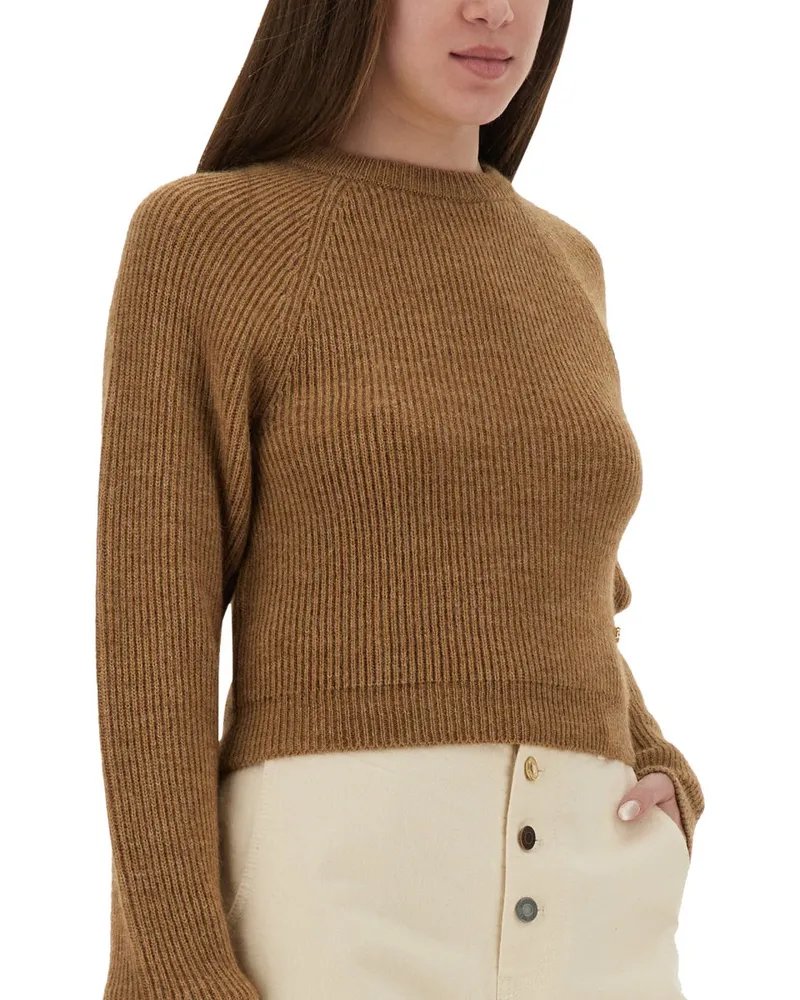 Moschino Cropped Alpaca Blend Sweater — Brown Brown