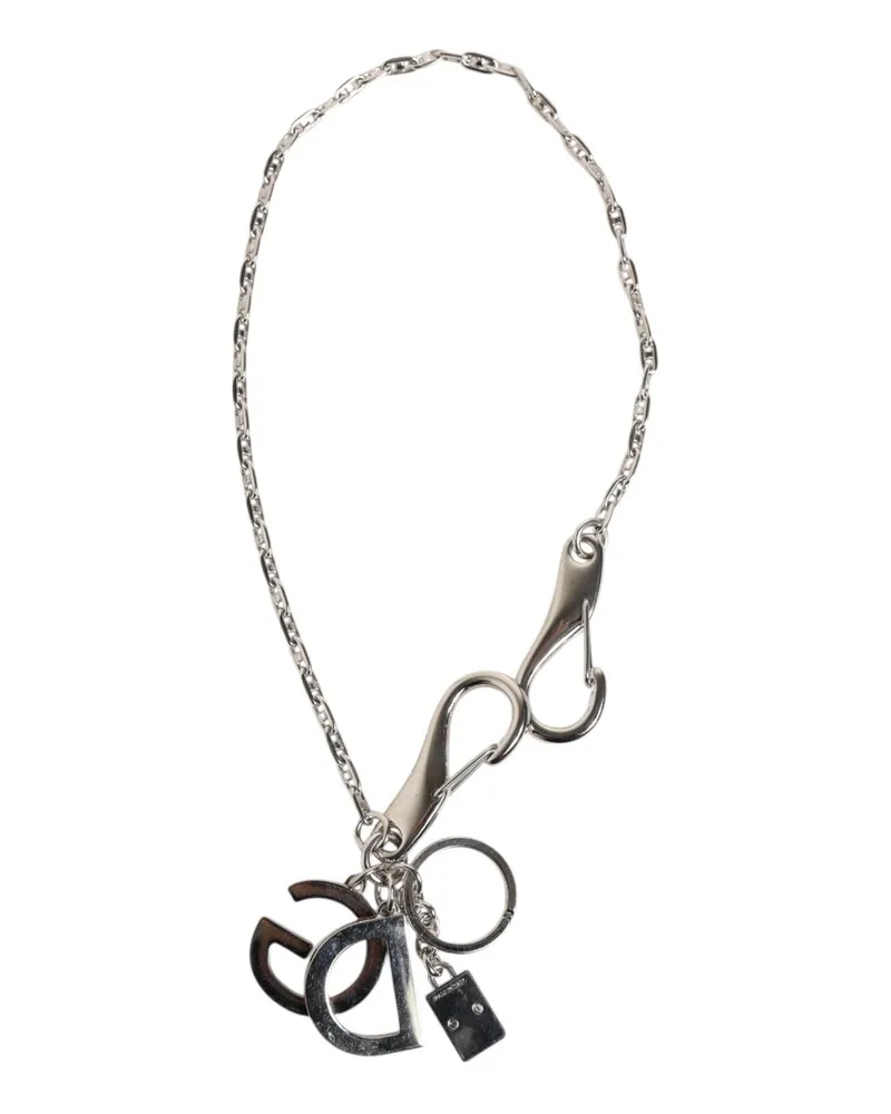 Dolce & Gabbana Women's Silver Tone Dg Logo Keychain Key Holder Bag Charm Keyring Zamak Steel Real Brass Accessory Silver
