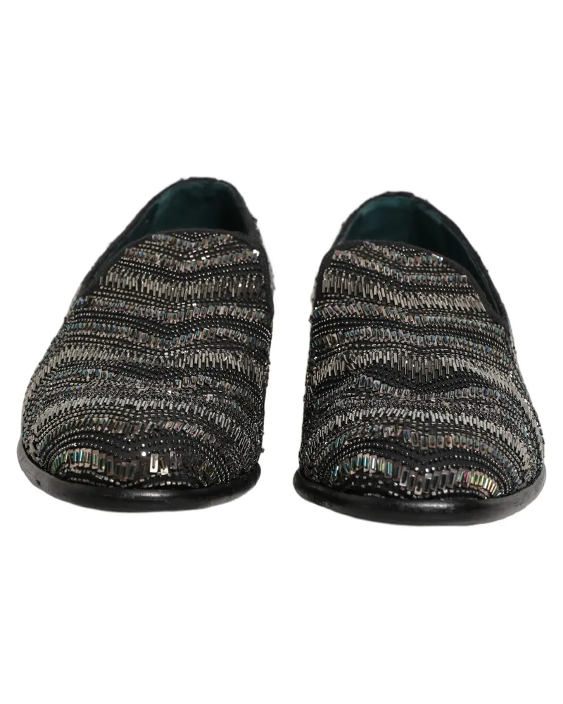 Dolce & Gabbana Men's Black Silver Embellished Slip On Loafers Shoes Leather Black