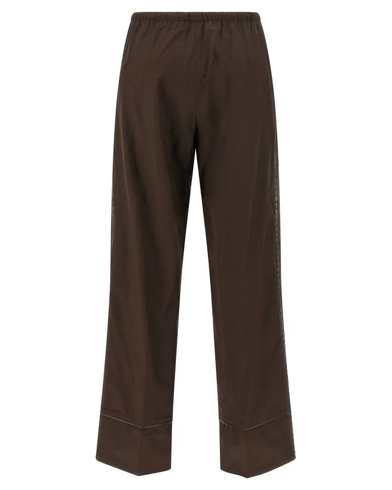 Yves Salomon Leather-Insert Cotton Trousers — Brown Brown