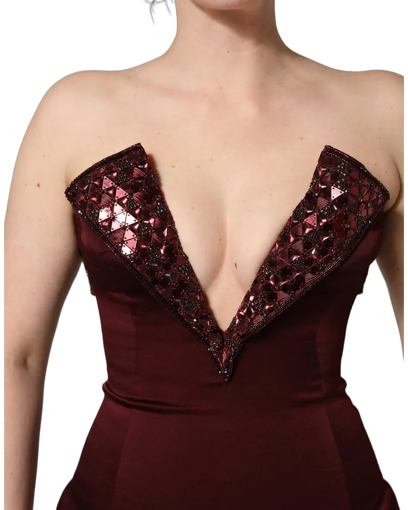 Dolce & Gabbana Women's Maroon Embellished Vneck Evening Gown Dress Maroon