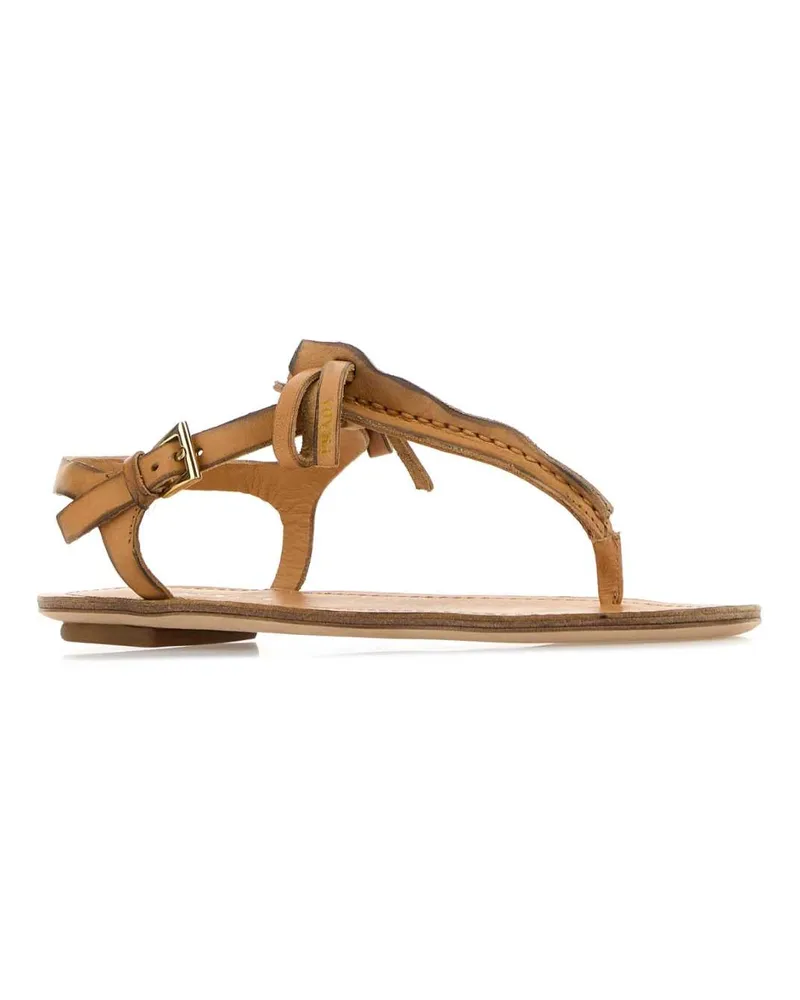 Prada Women's Camel Leather Thong Sandals Naturale Sandali Beige