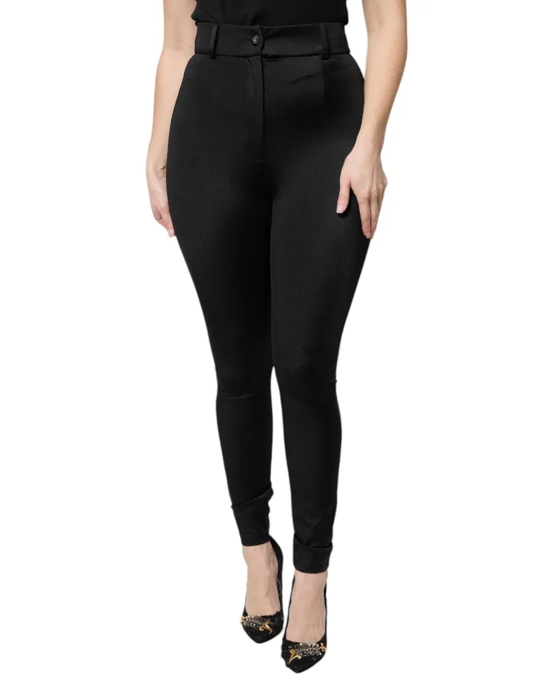 Dolce & Gabbana Women's Black Nylon High Waist Slim Fit Pants Elastane Black