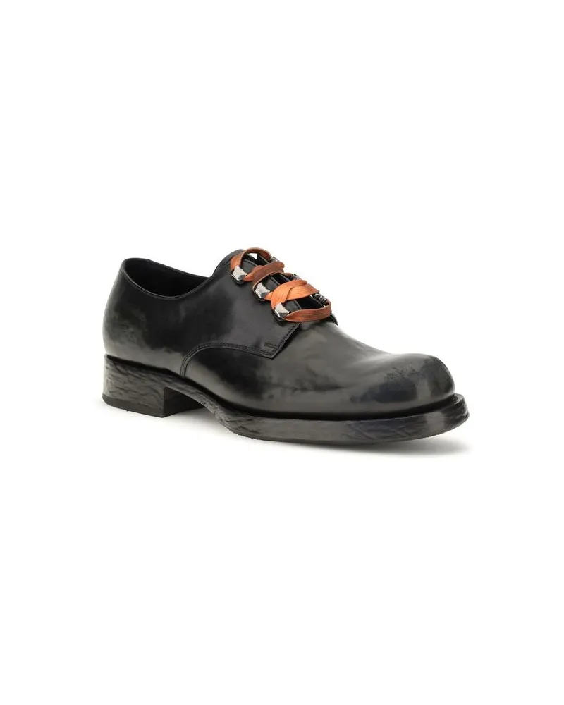 Prada Men's Black Calf Leather Bos Taurus Oxfords And Derbies Shoe Black