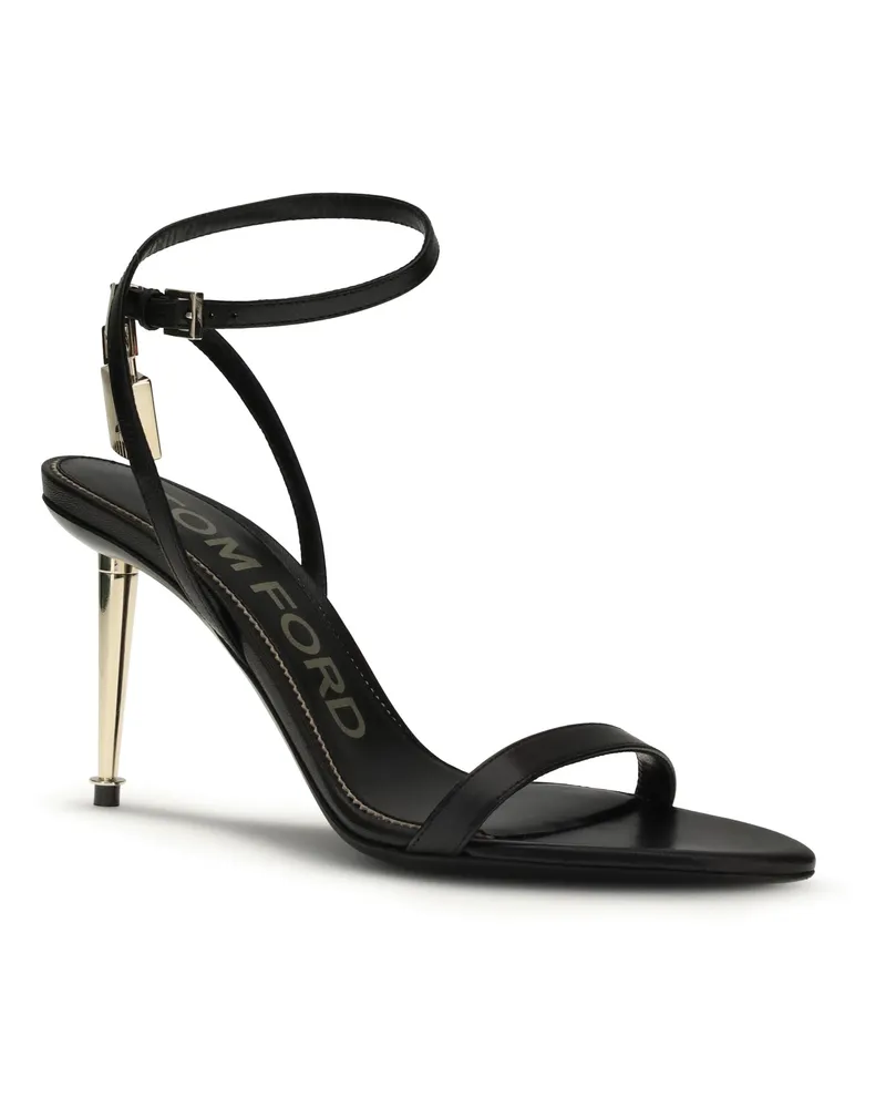 Tom Ford Women's Shiny Leather Padlock Pointy Naked Sandal Black Black