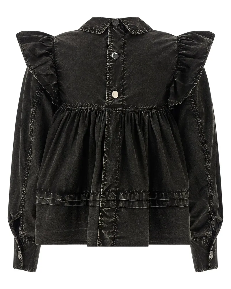 Ganni Ruffled Organic Cotton Blouse — Black Black