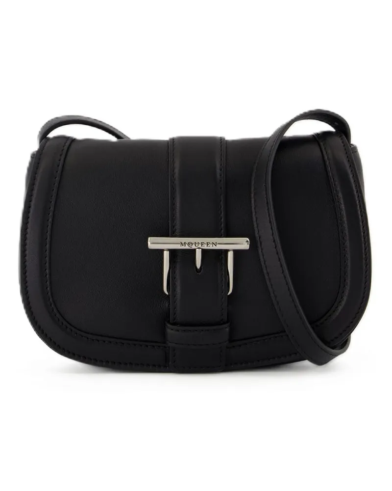 Alexander McQueen Women's T-Bar Satchel Mini Purse -  Leather Black Calfskin Bags Handbags-Purses Black