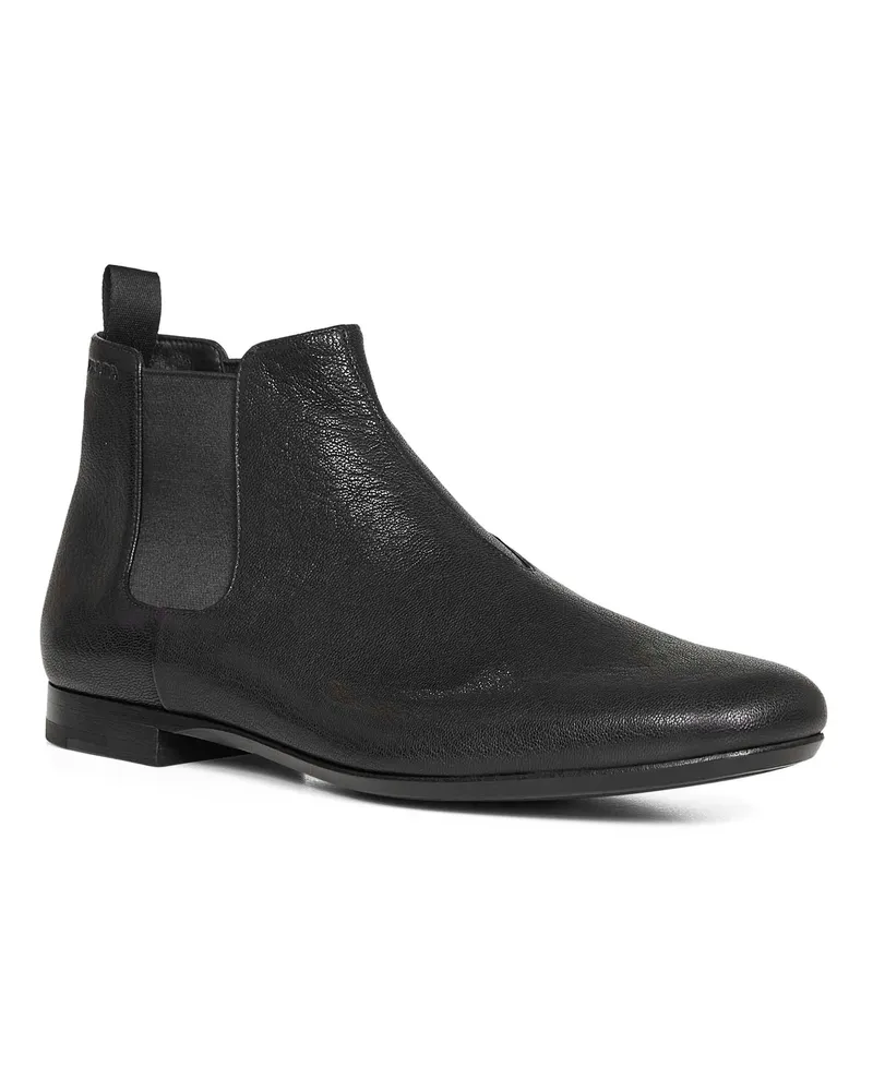 Prada Men's Black Leather Chelsea Boots Goatskin Black