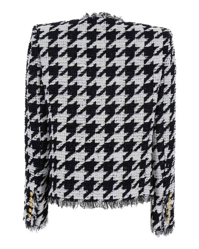 Balmain Women's Black And White Jacket With Check Motif Cotton Blazers Black