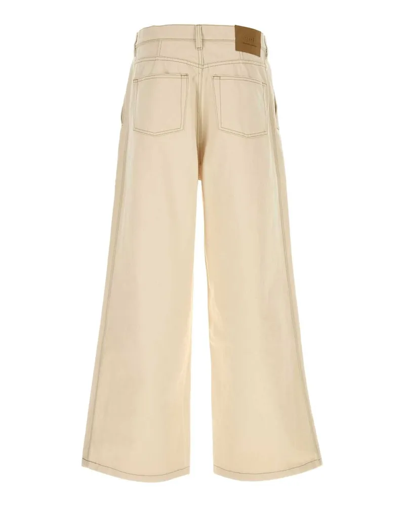 AMI Paris Men's Ivory Denim Wide-Leg Jeans Offwhite Exterior: Cotton Pantaloni Beige