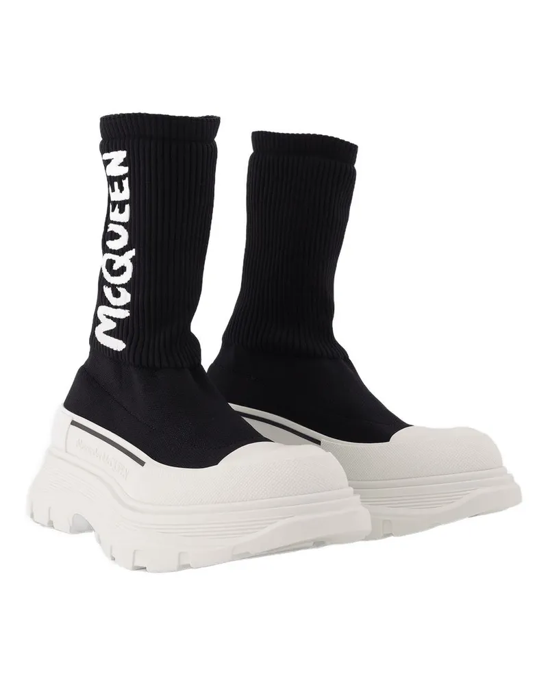 Alexander McQueen Women's Tread Slick Sneakers Black And White Fabric Others Shoes Black