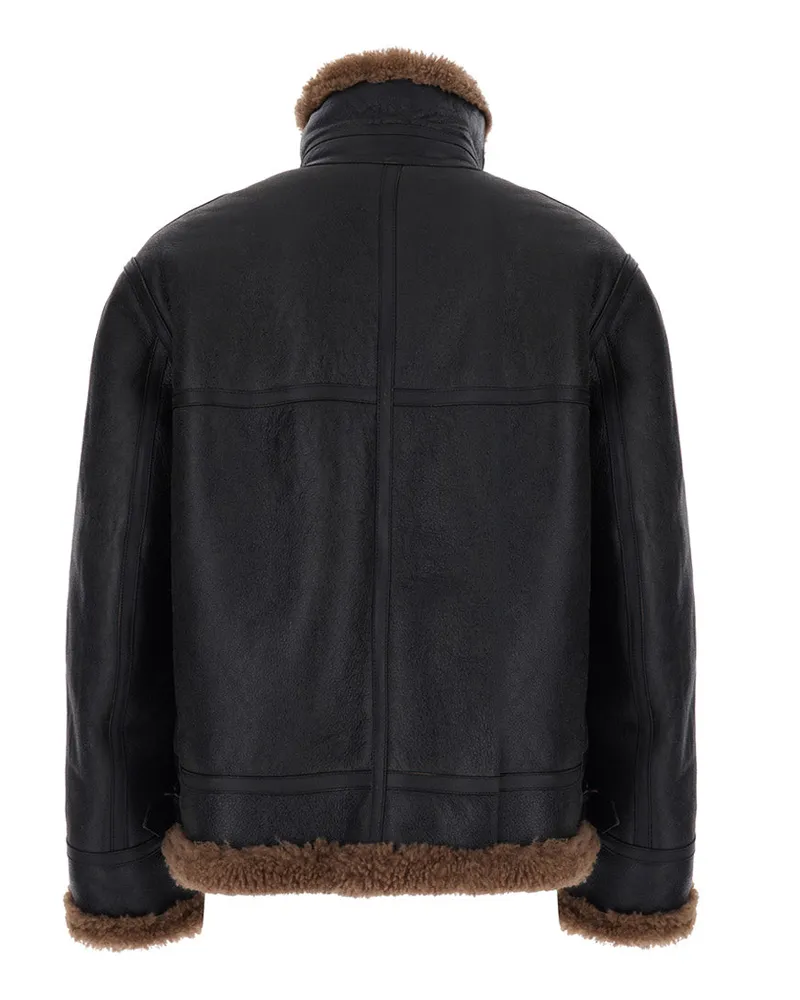 Saint Laurent Men's Jacket Shearling-Lined Leather Brown Coat Black