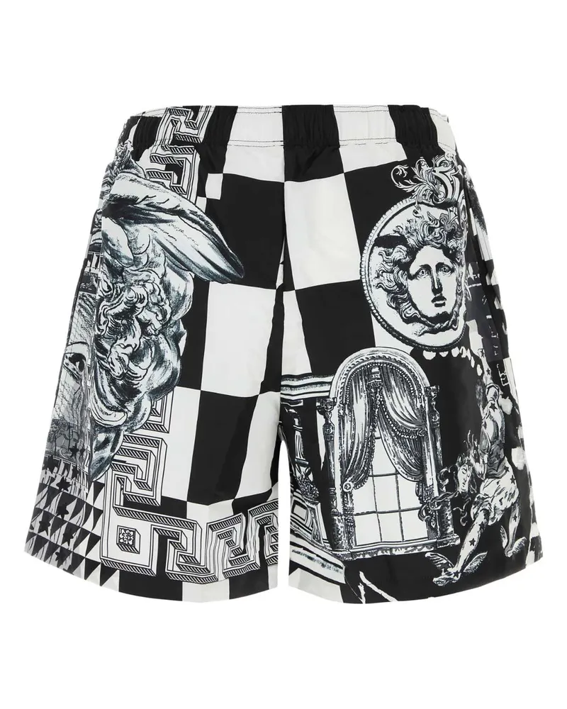 Versace Men's Printed Polyester Swimming Shorts Blackwhite Costumi Da Bagno Swimwear Black