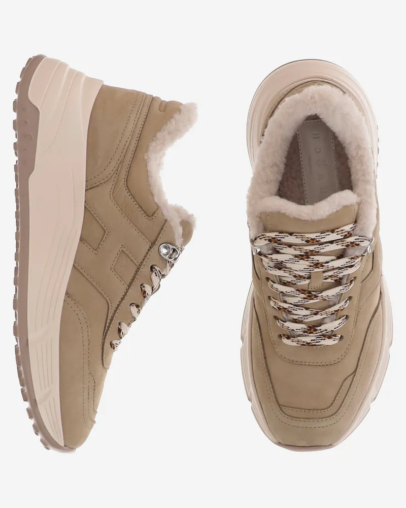Hogan Women's Sneakers Hi-Fi Beige Suede Trainers Beige