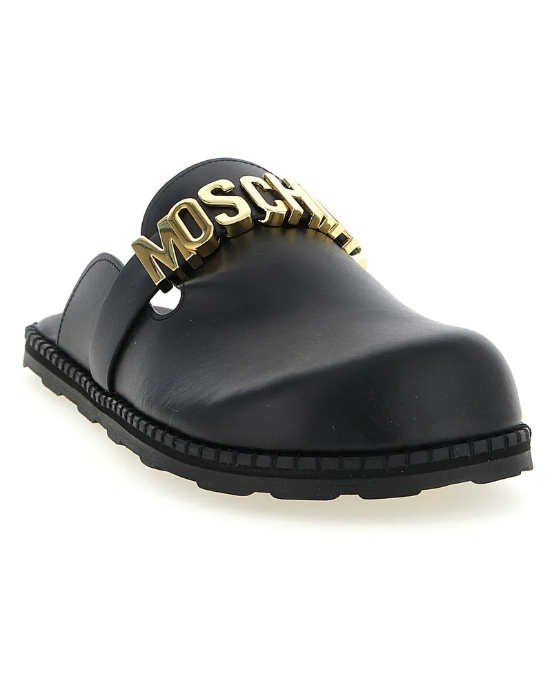 Moschino Men's Black Calfskin Clogs Shoe Black
