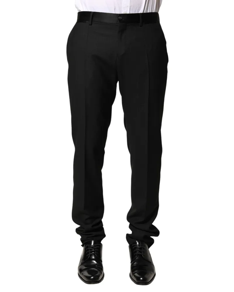 Dolce & Gabbana Black Wool Mid Waist Men Dress Trousers Pants Virgin Silk Polyester Black