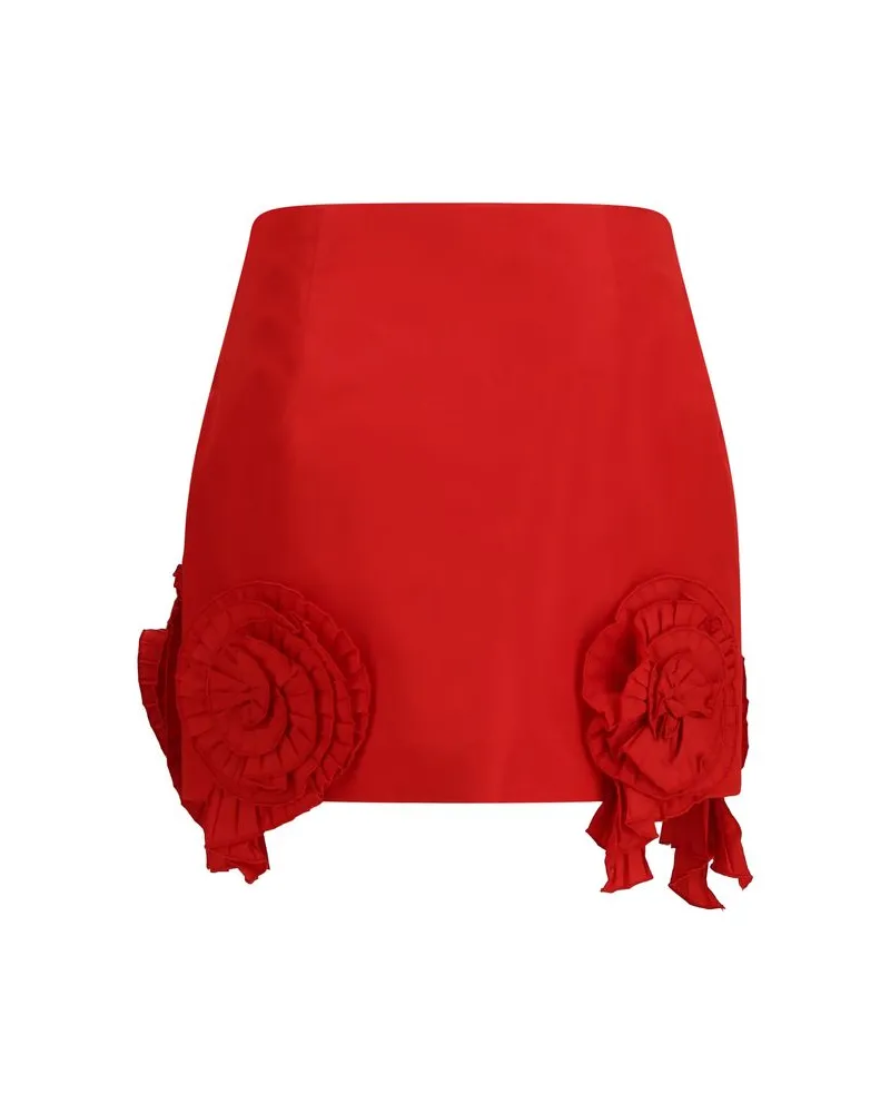 Blumarine Floral Appliqué Crepe Mini Skirt — Red Red