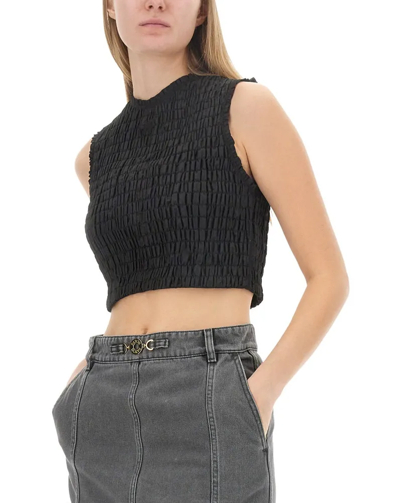 Patou Sleeveless Polyester Crop Top — Black Black