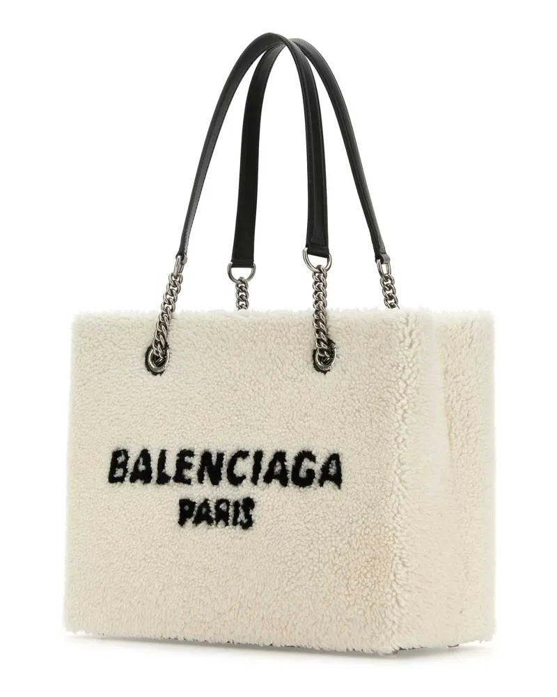 Balenciaga Women's White Shearling Duty Free M Handbag Natural Borse A Mano White