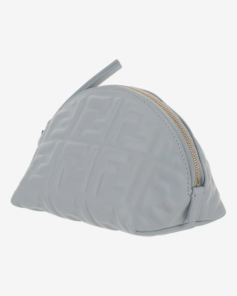 Fendi Women's Leather Clutch With Ff Pattern Light Blue Bags Blue