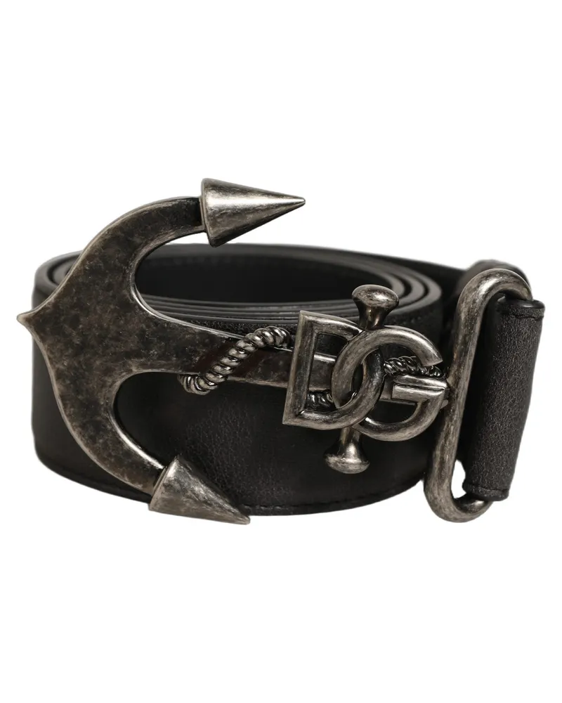 Dolce & Gabbana Anchor Logo Metal Buckle Belt — Black Black