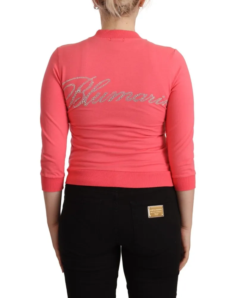 Blumarine Women Pink 3-4 Sleeve Zip Embellished Sweater Cotton Clothing Pink