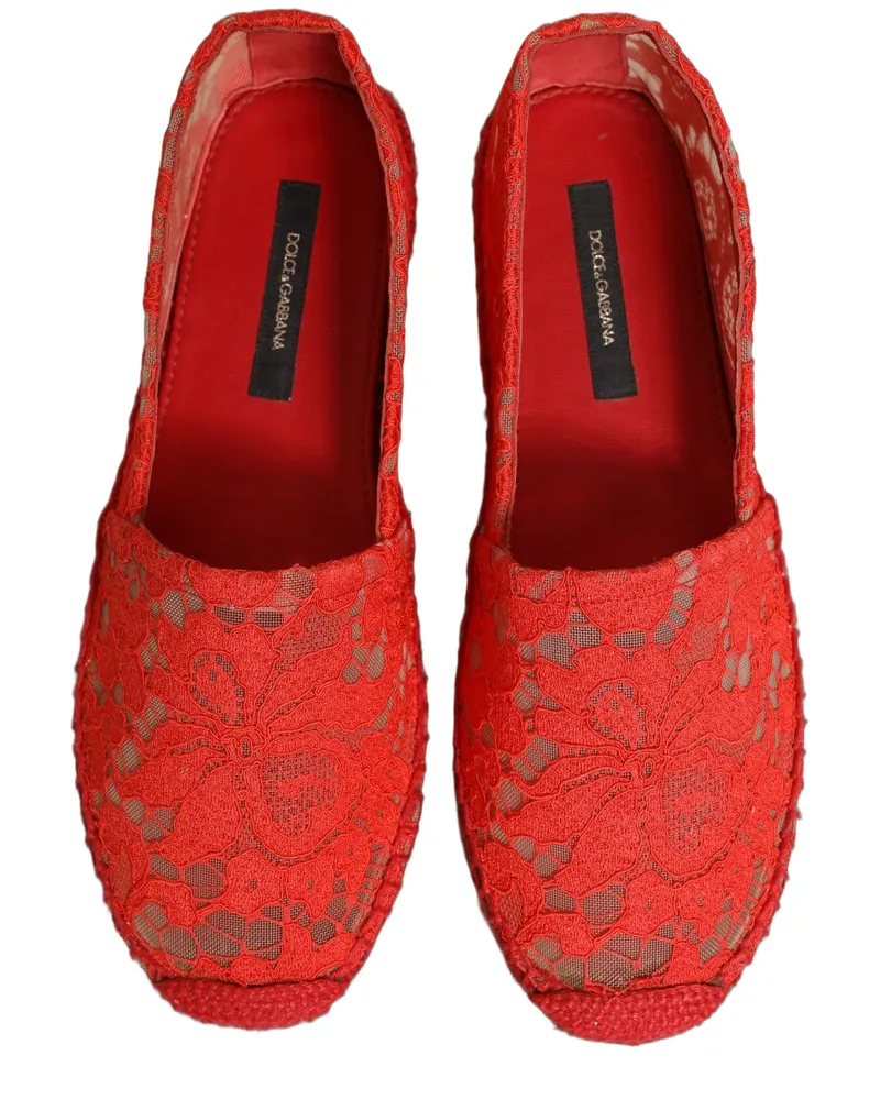 Dolce & Gabbana Women's Red Taormina Lace Espadrille Flats Shoes Viscose Cotton Nylon Red