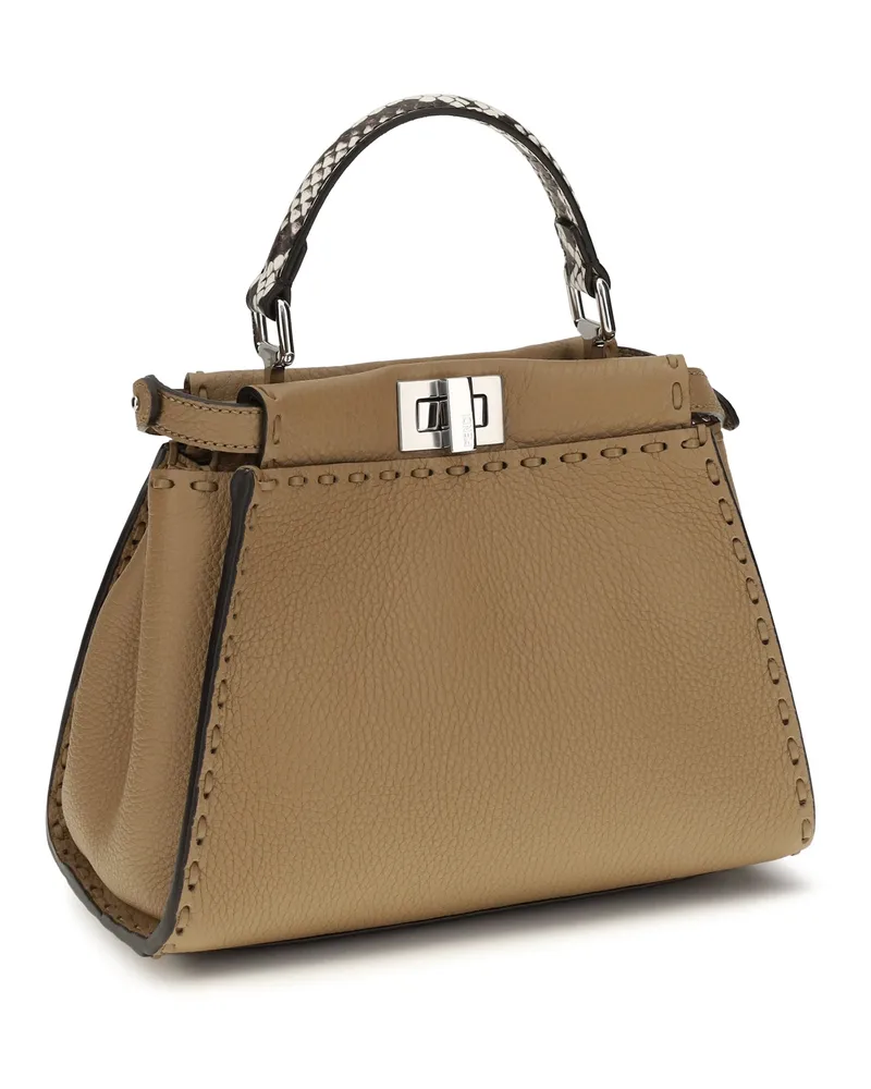 Fendi Women's Handbag Peekaboo Mini Cappuccino-Roccia Calf Leather Shoulder Bags Cappuccino/roccia Beige