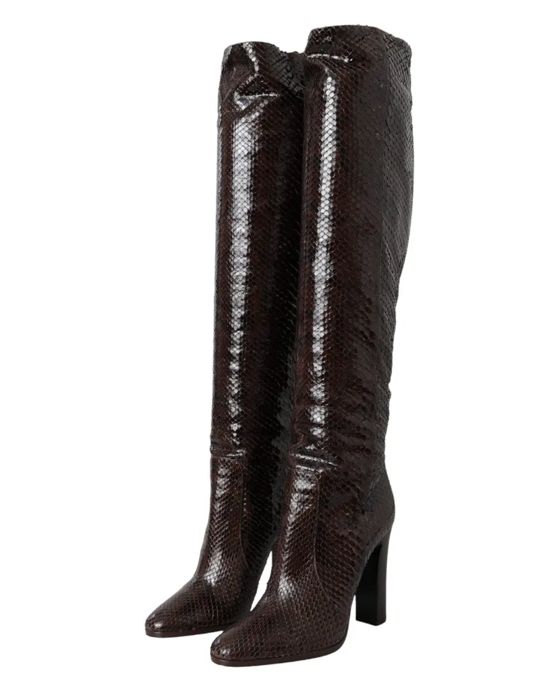Dolce & Gabbana Women's Brown Exotic Leather Heels High Boots Shoes Moluro Python Brown