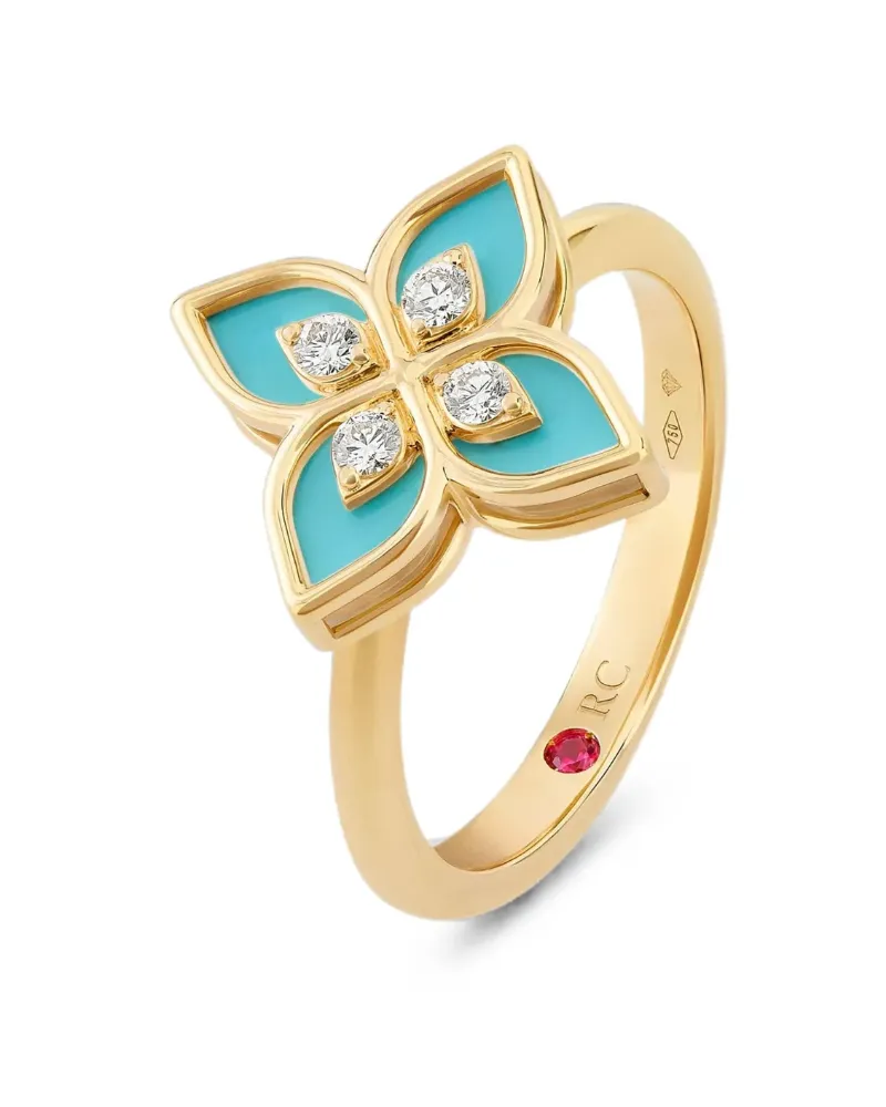 Roberto Coin Women's 18kt Yellow Gold Diamonds Ring Ss26 W Turquoise