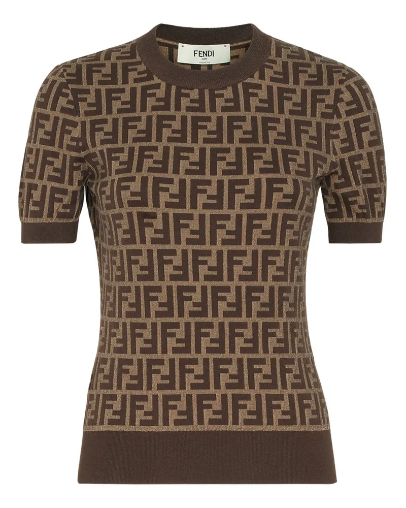 Fendi Women's Cotton Jersey Top Ff Brown Tops Brown