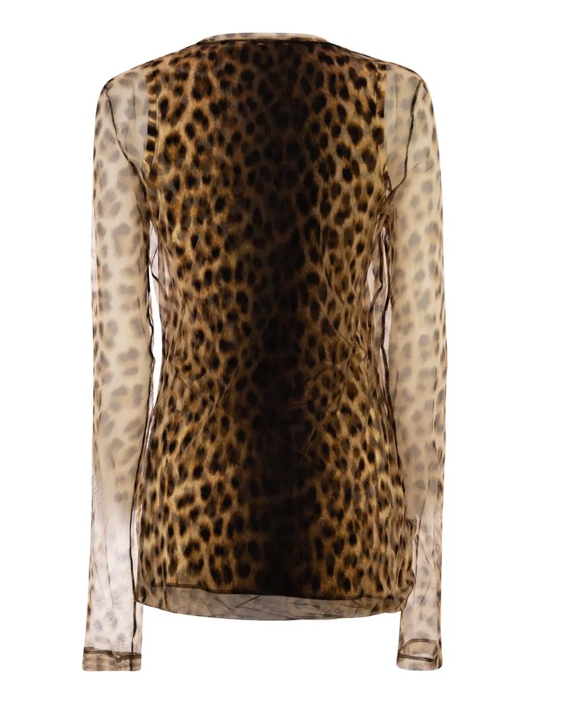 SPORTMAX Women Top Tulle Animalier Brown-Beige Polyamide Tops Brown/beige Brown